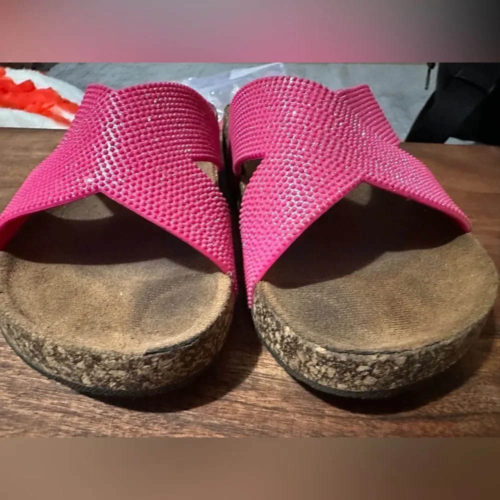 Bobbi Brooks Girls Pink Sparkle Slides Slip-on Footbed Retro Sandals (11/12)